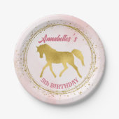 Paardenfeest met roze en gouden cowgirl papieren bordje (Voorkant)