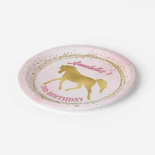 Paardenfeest met roze en gouden cowgirl papieren bordje (Gekanteld)