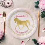 Paardenfeest met roze en gouden cowgirl papieren bordje<br><div class="desc">Roze en goudcowgirl paarden verjaardagsfeest gepersonaliseerde borden.</div>