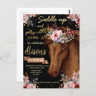 Paardenfeest op waterverf briefkaart