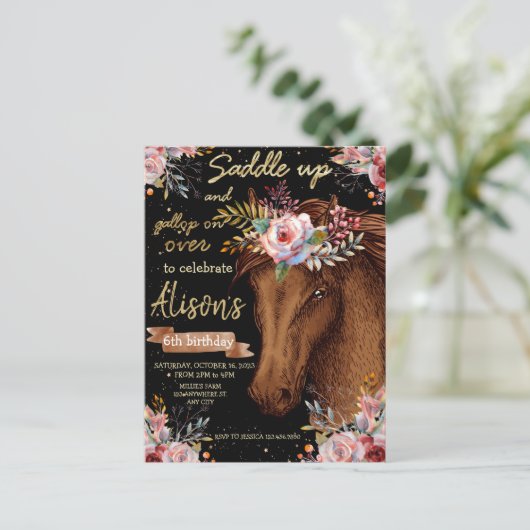 Paardenfeest op waterverf briefkaart (Staand voorkant)