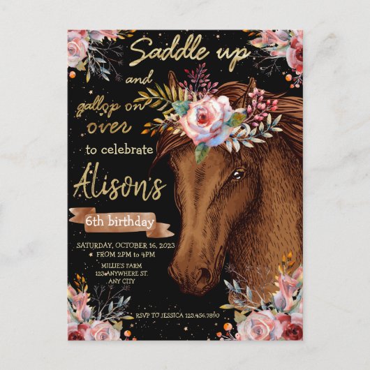 Paardenfeest op waterverf briefkaart (Voorkant)