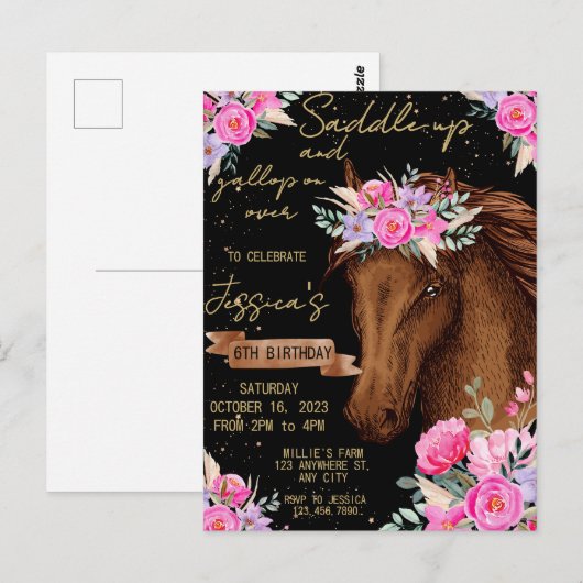 Paardenfeest op waterverf briefkaart (Voorkant / Achterkant)