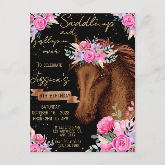 Paardenfeest op waterverf briefkaart (Voorkant)