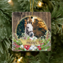 Paardenfoto hout lijst gouden Kerst
