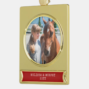 Paardenfoto Persoonlijk Metallic Verguld Banner Ornament