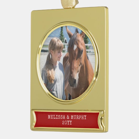 Paardenfoto Persoonlijk Metallic Verguld Banner Ornament (Links)