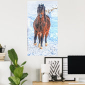 Paardenfoto tijdens de winterperiode "Jaar van de  Poster (Thuiskantoor)
