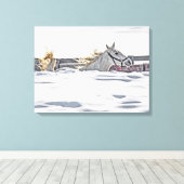 Paardengaloping in sneeuw canvas afdruk (Insitu (Houten vloer))
