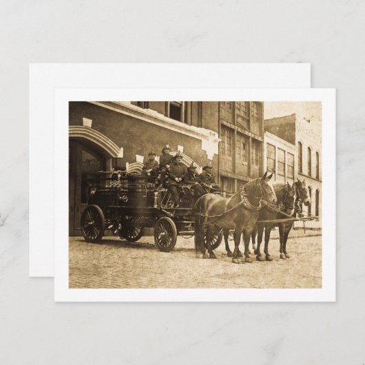 Paardengetrokken brandweermotor briefkaart (Voorkant / Achterkant)