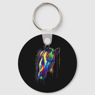 Paardengezicht Hand getrokken Water Kleur Splash A Sleutelhanger