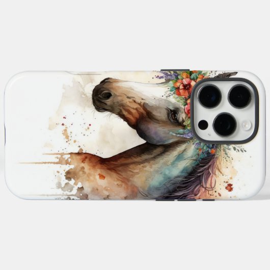 Paardengezicht met bloemenkrans Case-Mate iPhone case (Achterkant (horizontaal))