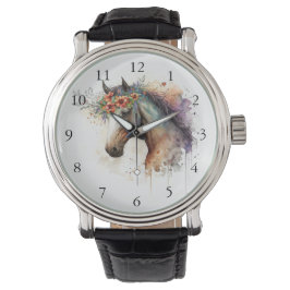 Paardengezicht met bloemenkrans horloge