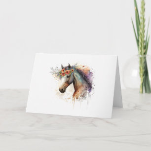 Paardengezicht met bloemenkrans kaart