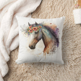 Paardengezicht met bloemenkrans kussen