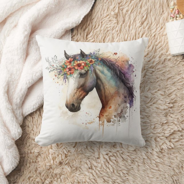 Paardengezicht met bloemenkrans kussen (Deken)