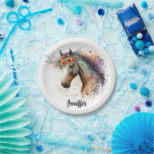 Paardengezicht met bloemenkrans papieren bordje (Feest)