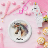 Paardengezicht met bloemenkrans papieren bordje (Feest)