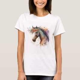 Paardengezicht met bloemenkrans t-shirt