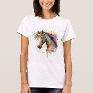 Paardengezicht met bloemenkrans t-shirt