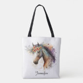 Paardengezicht met bloemenkrans tote bag (Achterkant)