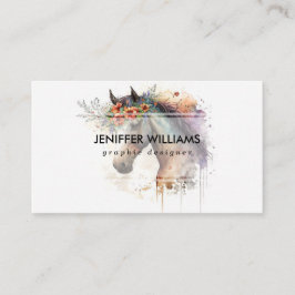 Paardengezicht met bloemenkrans visitekaartje