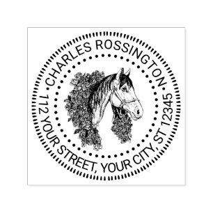 Paardengezicht met rozensliert Tekenkaart naam adr Zelfinktende Stempel