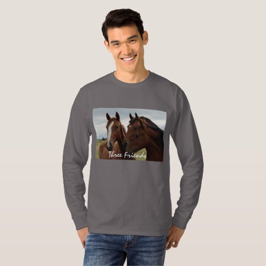 Paardengezichten op Mannen met lange basishoes T-shirt (Voorkant volledig)