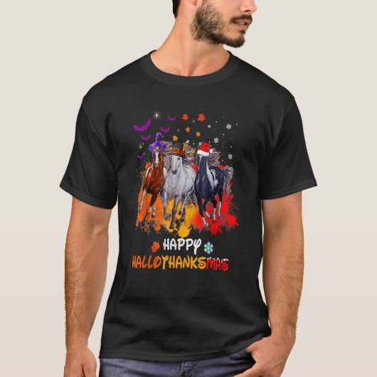Paardenhalloween en vrolijk kerstfeest t-shirt (Voorkant)
