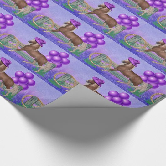 Paardenhek Paarse ballonnen Birthday Gift Wrap Cadeaupapier (Hoek)