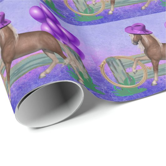 Paardenhek Paarse ballonnen Birthday Gift Wrap Cadeaupapier (Rol Hoek)