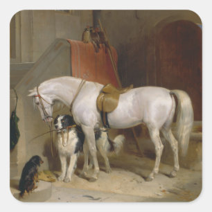 Paardenhond Favorieten schilderkunst Landseer Prop Vierkante Sticker