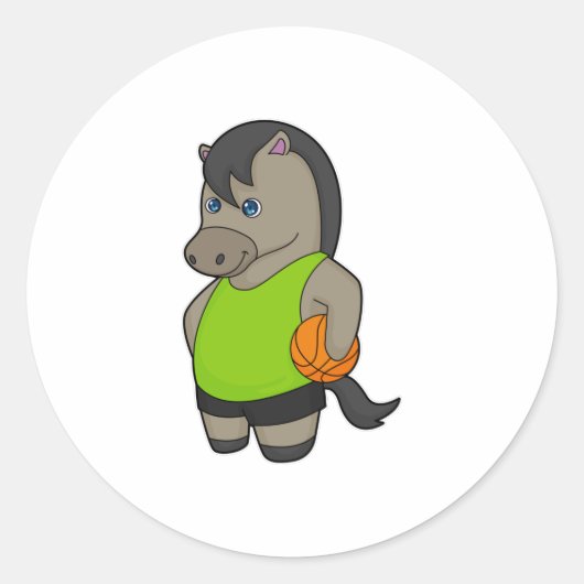 Paardenhonkbalspeler Basketball Ronde Sticker (Voorkant)