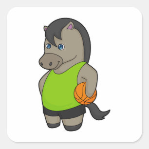 Paardenhonkbalspeler Basketball Vierkante Sticker