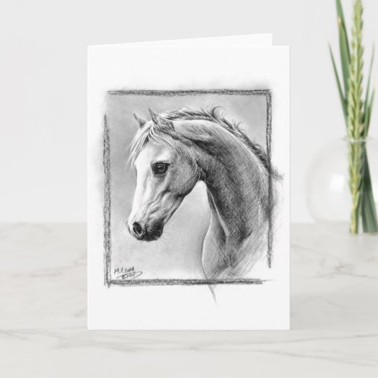 Paardenhoofd Houtskool tekening Equine kunst Groet Feestdagen Kaart (Voorkant)