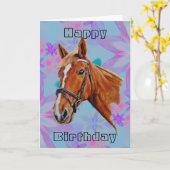 Paardenhoofd op bloemen Happy Birthday. Kaart (Gele Bloem)