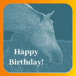 Paardenhoofd turquoise Happy Birthday Vierkante Sticker