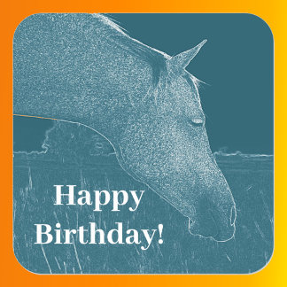Paardenhoofd turquoise Happy Birthday Vierkante Sticker