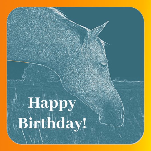 Paardenhoofd turquoise Happy Birthday Vierkante Sticker
