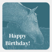 Paardenhoofd turquoise Happy Birthday Vierkante Sticker (Voorkant)
