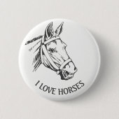 Paardenhoofdtekening met harnas ronde button 5,7 cm (Voorkant)