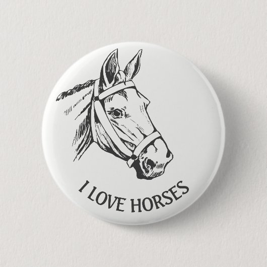 Paardenhoofdtekening met harnas ronde button 5,7 cm (Voorkant)