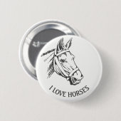 Paardenhoofdtekening met harnas ronde button 5,7 cm (Voorkant /achterkant)