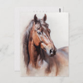 Paardenillustratie Bruin Paard Postcrossing Briefkaart (Voorkant / Achterkant)