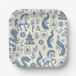 Paardenjaar Mahjong papieren borden Bordje