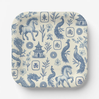 Paardenjaar Mahjong papieren borden Bordje