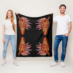 Paardenjuweel mozaïek kleurrijke cowgirl zwart bru fleece deken