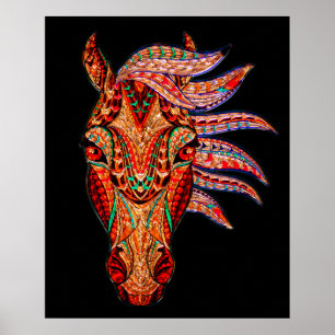 Paardenjuweel mozaïekkleurig cowgirl equestrian poster