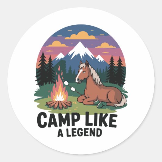 Paardenkamp als een legende Camping Ronde Sticker (Voorkant)