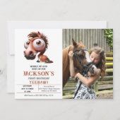 Paardenkarikaturen 1e Verjaardag Party foto Kaart (Voorkant)